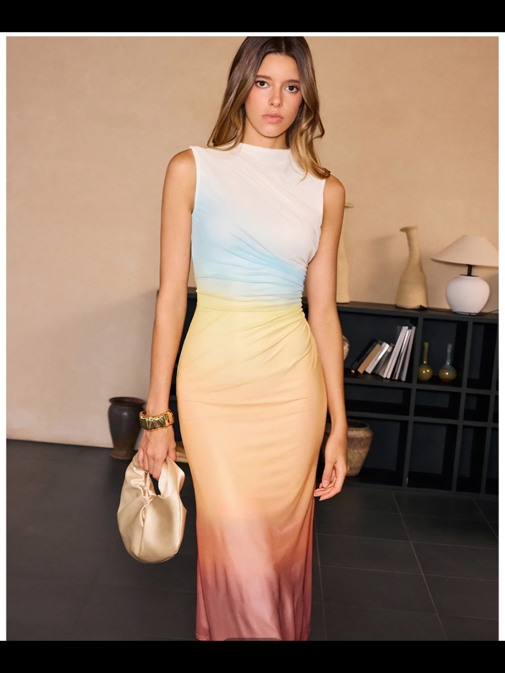 Gradient Mesh Backless Maxi Dress.